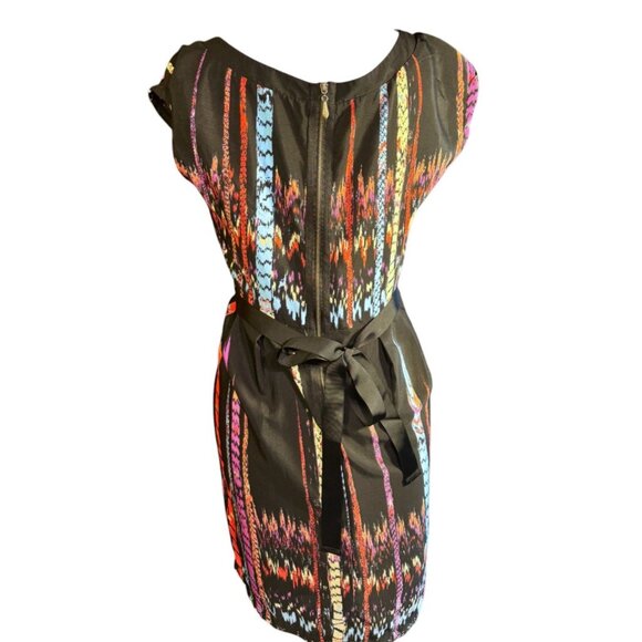 Be Bop Womens Sleeveless Black Multicolor Dress With Back Zipper & Tie Belt - Picture 3 of 10
